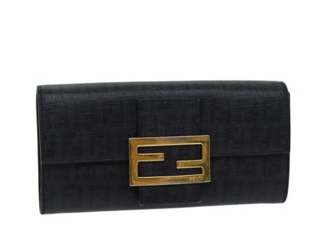 FENDI Zucchino Canvas Long Wallet Black  yk11478 Cheap