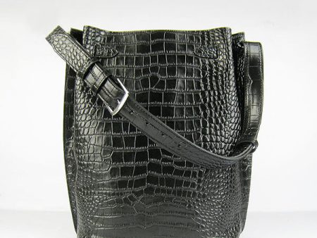 Hermes Crocodile Vein Shoulder Bag H2804 Black Silver Fashion