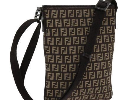 FENDI Zucchino Canvas Shoulder Bag Brown  63817 For Sale