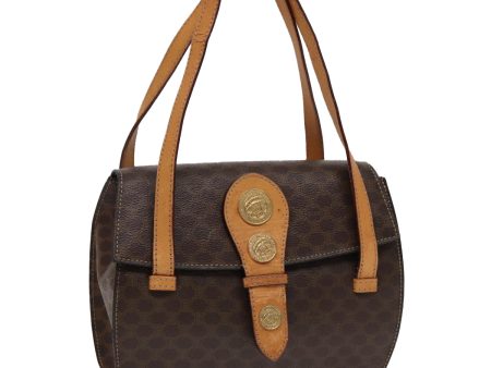 CELINE Macadam Canvas Hand Bag PVC Leather Brown Gold 87429 Sale