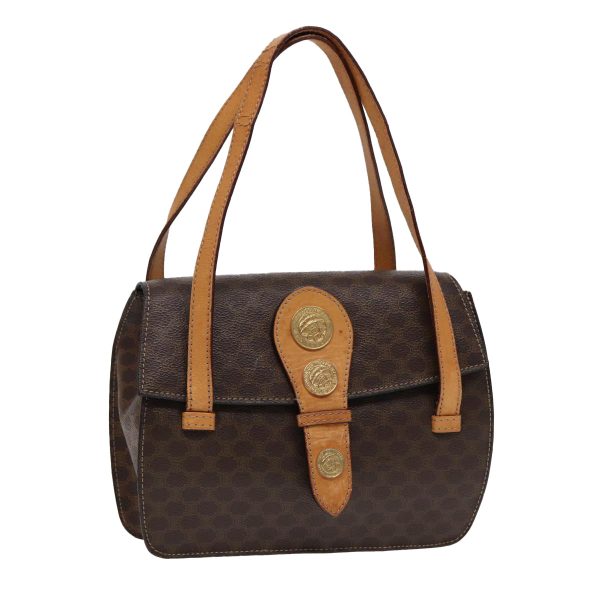 CELINE Macadam Canvas Hand Bag PVC Leather Brown Gold 87429 Sale