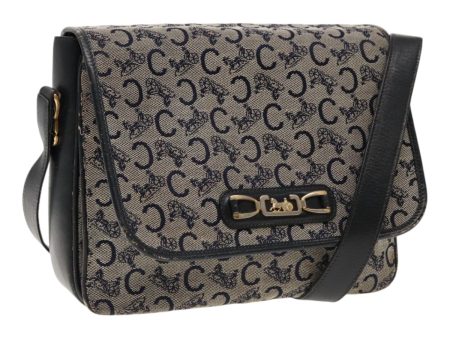 CELINE C Sulky Shoulder Bag Canvas Leather Navy Gold ti2172 Discount