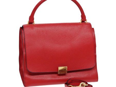 CELINE Trapeze Hand Bag Leather Suede 2way Red Gold 85397 Online