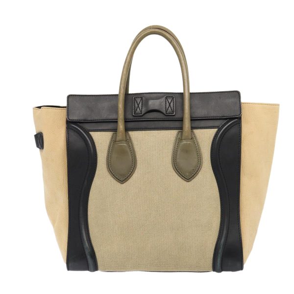 CELINE Luggage Medium Shopper Hand Bag Canvas Beige Gold ep5338 on Sale