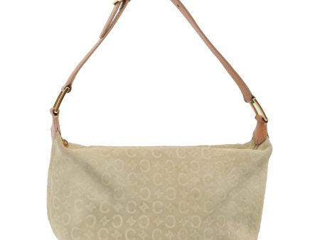 CELINE C Macadam Canvas Hand Bag Suede Cream Brown gold 87002 Discount