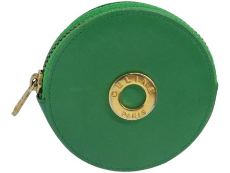 CELINE Coin Purse Leather Green Gold 87854 For Cheap