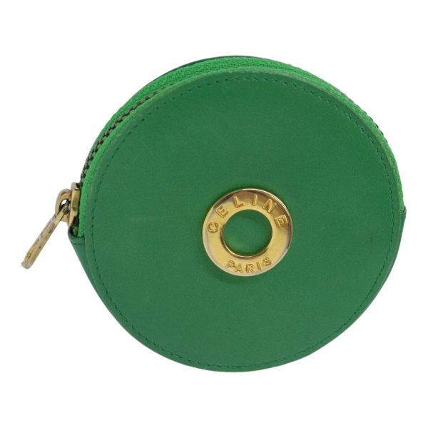 CELINE Coin Purse Leather Green Gold 87854 For Cheap