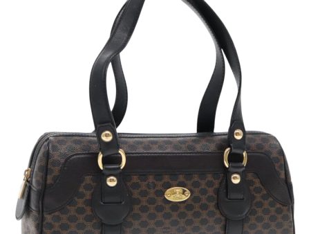 CELINE Macadam Canvas Hand Bag PVC Leather Black Brown Gold mr556 Online Sale