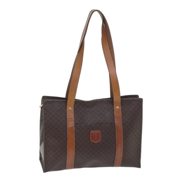 CELINE Macadam Canvas Tote Bag PVC Leather Brown Gold ki4928 Online now