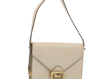 CELINE Shoulder Bag Leather White Gold 85468 Online now