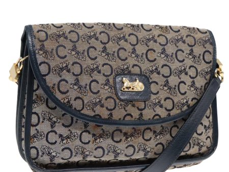 CELINE C Sulky Shoulder Bag Canvas Navy Gold 92833 For Sale