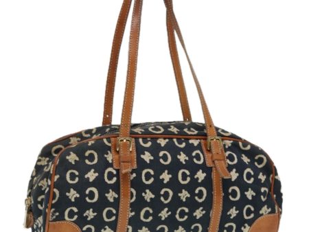 CELINE C Macadam Canvas Hand Bag Navy Gold 87034 Fashion