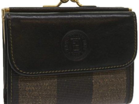 FENDI Pecan Canvas Wallet Black Brown  am5840 For Discount