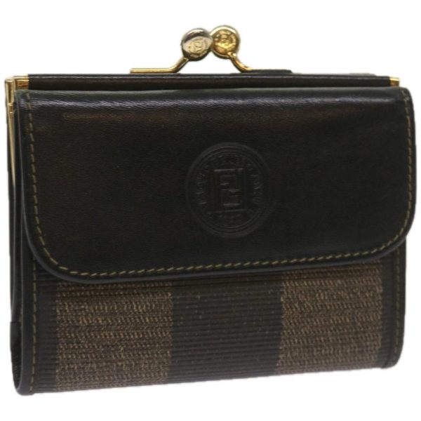 FENDI Pecan Canvas Wallet Black Brown  am5840 For Discount