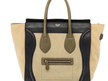 CELINE Luggage Medium Shopper Hand Bag Canvas Beige Gold ep5338 on Sale