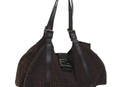 FENDI Zucchino Canvas Shoulder Bag Brown  ac2712 Online Hot Sale