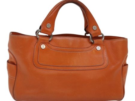 CELINE Hand Bag Leather Orange Silver hk1605 Sale