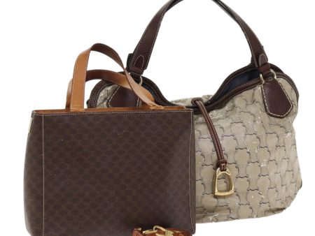 CELINE Macadam Canvas Shoulder Bag 2Set Brown Gray 87325 For Sale