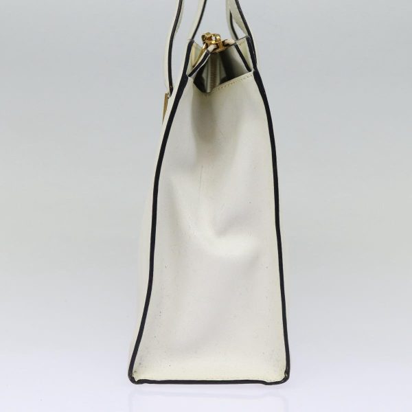 CELINE Hand Bag Leather White Gold 89113 Supply