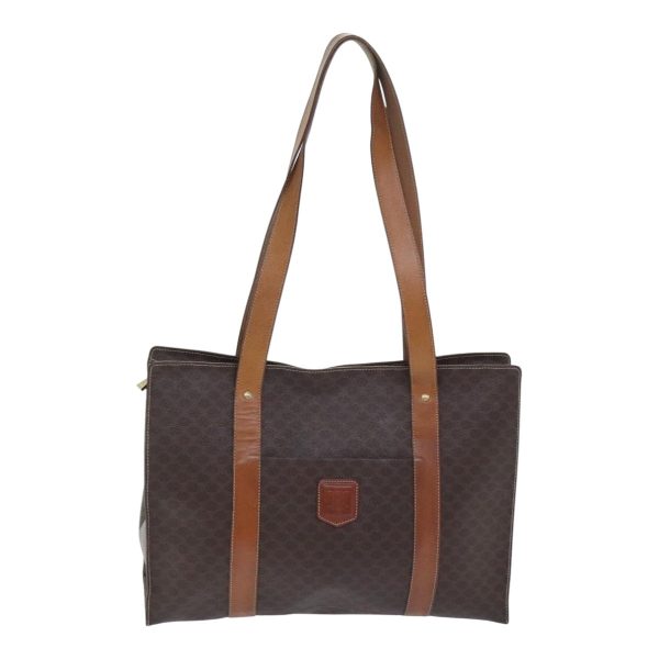 CELINE Macadam Canvas Tote Bag PVC Leather Brown Gold ki4928 Online now