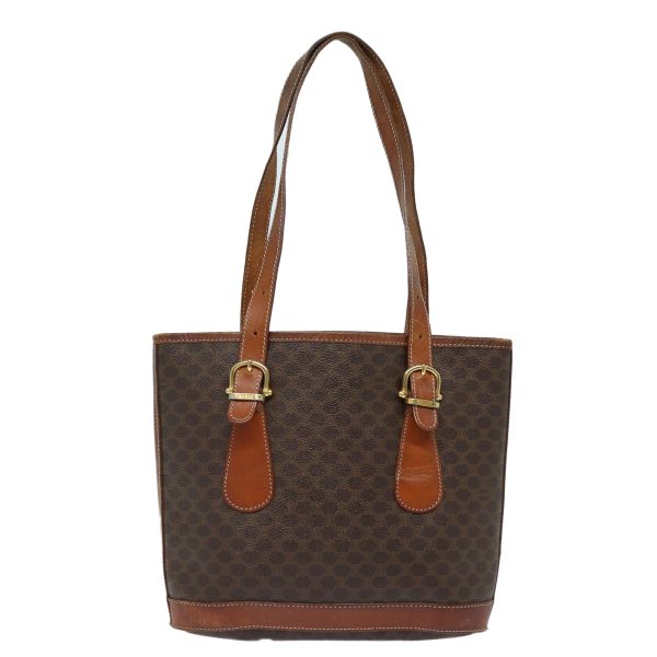 CELINE Macadam Canvas Tote Bag PVC Leather Brown mr371 Online now