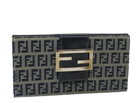 FENDI Zucchino Canvas Long Wallet Navy  69136 Sale