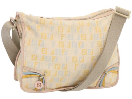 FENDI Zucchino Canvas Shoulder Bag Beige Light Blue yellow  66310 For Cheap