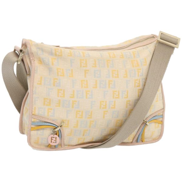 FENDI Zucchino Canvas Shoulder Bag Beige Light Blue yellow  66310 For Cheap