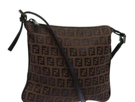 FENDI Zucchino Canvas Shoulder Bag Brown  mr304 For Cheap