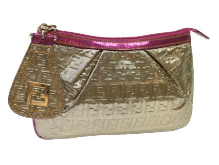 FENDI Zucchino Canvas Shoulder Bag Nylon Gold Pink  yk10293 Discount