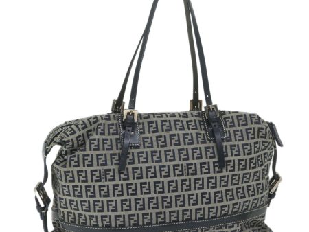 FENDI Zucchino Canvas Shoulder Bag Navy  63396 Online