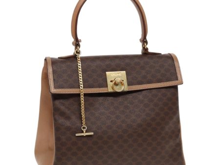 CELINE Macadam Canvas Hand Bag PVC Leather Brown Gold 86425 Discount