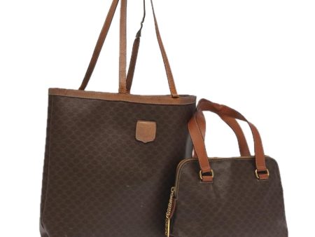 CELINE Macadam Canvas Tote Bag PVC Leather 2Set Brown am7031 on Sale