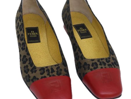 FENDI Leopard pumps shoes Canvas Leather 37.5 Brown Red  ti1874 Sale