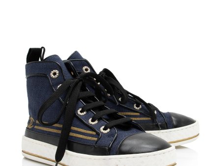 Chanel Fabric Lambskin Pearl CC High Top Cap Toe Sneakers - Size 6.5   36.5 (23702) Cheap