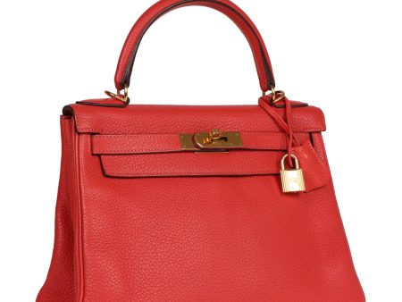 Top Quality Hermes Kelly Retourne 28 Rouge Pivoine Togo Gold Hardware Online now