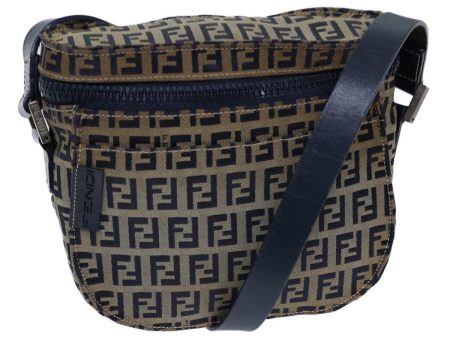 FENDI Zucchino Canvas Shoulder Bag Navy  bs13705 on Sale