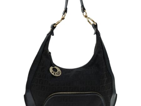 FENDI Zucchino Canvas Shoulder Bag Black  67994 For Cheap