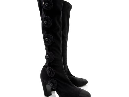 Chanel Satin Camellia Sock Boot - Size 7   37 (17935) Online Sale