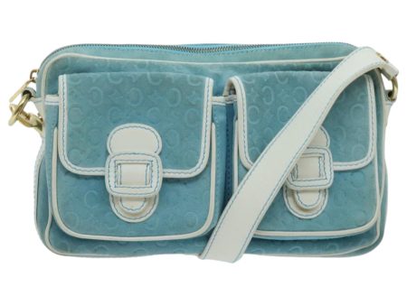 CELINE C Macadam Canvas Shoulder Bag Turquoise Blue Gold 96640 Fashion