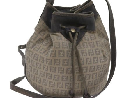 FENDI Zucchino Canvas Shoulder Bag Navy  67351 on Sale