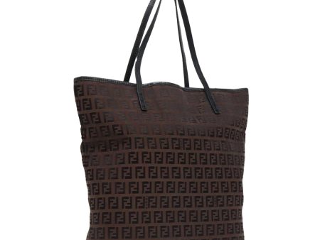 FENDI Zucchino Canvas Tote Bag Brown Black Silver  fm3814 Sale