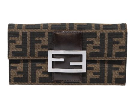 FENDI Zucca Canvas Long Wallet Black Brown Silver  am6992 Online now