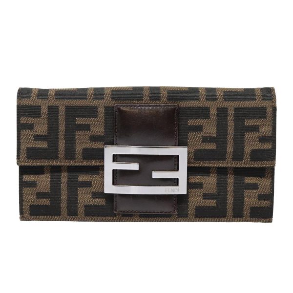 FENDI Zucca Canvas Long Wallet Black Brown Silver  am6992 Online now