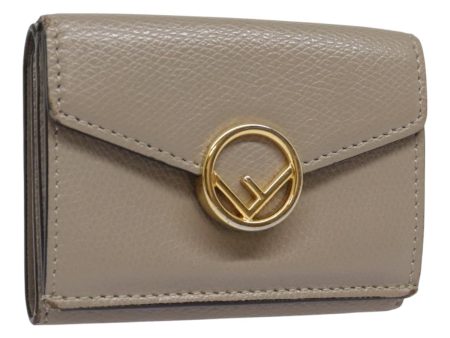 FENDI Compact Wallet Leather Beige Gold  bs18278 For Discount