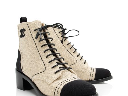 Chanel Fabric Grosgrain CC Lace Up Ankle Boots - Size 7.5   37.5 (23346) Hot on Sale