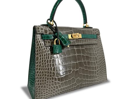 Top Quality Hermes Kelly designer bag Tourterelle Emerald Vert Lisse K25 GHW Online now