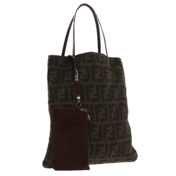 FENDI Zucca Canvas Tote Bag Wool Brown Black  ep6200 Cheap