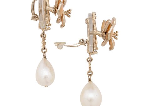 Chanel Flower Pearl Drop Clip On Earrings (18532) Online Sale